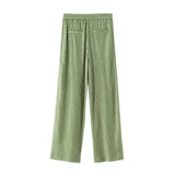Fongt Women's 2025 Summer New Linen-Blend Striped Shirt Wide-Legged Trousers Set