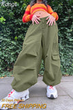 Wide Leg Sweatpants Women Vintage Y2K Punk Streetwear Joggers Solid Low Waist Drawstring Trousers Casual Cargo Pants
