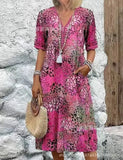 Fongt New Printed Summer V-Neck Casual Holiday Bag Dress Home Clothes Women
