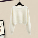 Winter Knitted 2 Piece Sets Women Long Sleeve Knitted Sweater And High Waist Mesh Long Skirts Sets For Women