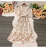 Fongt French Crumlom Dyed Summer New Waist Display Thin And Long Elegant Folded Chiffon Dress Holiday Woman