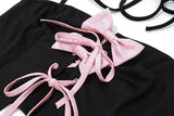 Black Halter Bow Tie Up Top And Mini Skirt Set-Outfit