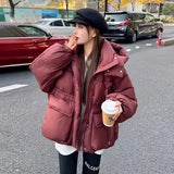 Korean Version Of The Waist Down Jacket Female Short Style 2024 Winter New Thick Hat White Duck Down Triangle Logo Warm Coat Tide-Outfit