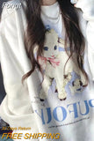 Kawaii Anime Hoodies Women Harajuku Hip Hop Oversized Sweatshirts Cute Cartoon Loose Casual O-neck Tops Korean
