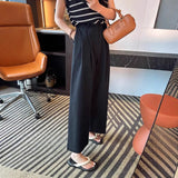 Fongt High-Rise Water Wash Cotton Casual Suit Pants Women's Summer Thin Loose Straight Broad Leg Pants Feel Nine-Point Pants