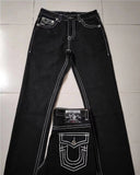 High Street Tide Brand Jeans White Thick Line Big Buddha Hundred Black Straight Jeans Men-Outfit