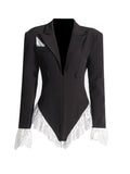 Fongt Wind 2025 Autumn And Winter New Women's Temperament V Collar Lace Splicing Small Suit And Clothing Woman