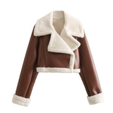 2024 New Double-Sided Loose Short Suit Collar Zipper Fur Integrated Jacket-Outfit