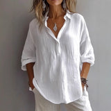 Fongt New Solid Color Leisure Loose Size V Collar Long Sleeve Top Shirt Woman
