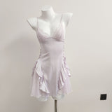 Fongt Sexy Little Chest Thin Pajamas With Thoracic Mat Women Autumn New Ice Wire Splicing Mesh Pure Desire Hanging Skirt