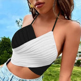 Fongt Wear Cross-Tieed Neck Knitted Sling Vest Woman New Sweet Hottie Sexy Short Thoracic