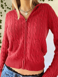 Hooded Cable Knit Cardigan-Outfit