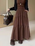 Pleated Stitching Elastic Waist Loose All-match Large Swing A- Line Dress-Outfit