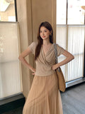 Fongt Xixi 2025 Summer New Korean Version Of Elegant Temperament V Collar Cross Thin Silk Shirt Women's Top 89376