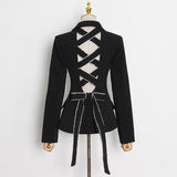 Fongt Small Suit Thin Style 2024 Summer New Korean Version Fashion V Collar Diamond Advanced Sense Suit Hollow Out Coat-Outfit