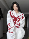 Embroidery Punk Spider Zip Up Hoodie-Outfit