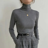 Solid Color Turtleneck Long Sleeve Knitted Tee-Outfit