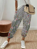 Fongt Women Cotton Tample Waist Nine Trousers Casual Women's Pants