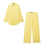 Spring Striped Loose Shirt 3217253 Pajamas Style Trousers 6929414-Outfit