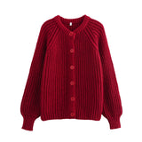 Fongt Women's Y2K2025 Autumn New Solid-Colored Cardigan Long-Sleeved Knitted Sweater Coat Women B66021