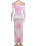 Pink Rhinestone Off-shoulder Maxi Dress-Outfit