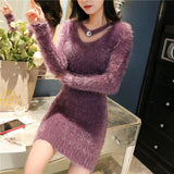 Mink Furry Sweater Women Autumn Winter Embroidery Elasticity Knit Bottoming Pullover Hippocampus Sexy Package Hip