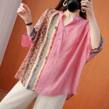 Paisley Printed Spliced Shirt Women's Clothing Loose All-match V-Neck Summer Half Sleeve Commute Casual Button Blouse-Outfit