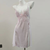 Fongt New Sexy Deep V Plus Chest Pad Pajamas Female Embroidery Lace Perspective Temptation To Tempt The Ribbon Pyjamas Home Clothes Thin