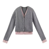 Fongt Two Knitted Cardigan Coat Korean V-Neck Metal Button Autumn Winter Design Sense Minority Soft Waxy Jacket-Outfit