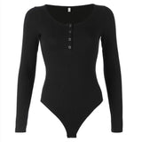 Fongt Autumn New Women's Round Collar Press Button Long Sleeve Slim Fashion Base Base Onesie