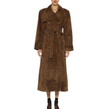 Fongt 2025 Autumn And Winter Women's Brown Ion Belt With Long Coat Retro Temperament Elegant