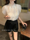 Fongt Xixi 2025 Summer New Korean Version Of The Temperament Flowers Chiffon Short-Sleeved Shirt Women Top Women 89378