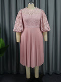 Fongt Lace Lantern Sleeve Dress Elegant Commuter Style Fold Dress Dresses
