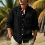 Fongt Men's Linen Shirt Button Shirt Summer Beach Shirt Pure