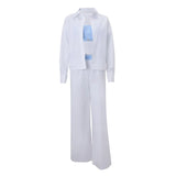 Fongt 2024 Women's Fashion Casual And Sexy Three-Piece Solid Color Set With Long-Sleeved Shirt And Wide-Leg