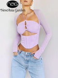 Long Sleeve Mesh Blouse Cut out Lace up Ruched Backless Boning Zip Slim Fit Bodycon Cropped Top Spring Fashion Sexy