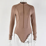 Autumn Long Sleeve Zipper Basic Bodysuit Women Stand Collar Bodycon Jumpsuit Casual High Elasticity Women's Clothing