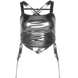 Fongt Spring / Summer 2023 Women's Solid Color Slim Fashion Sling Belt Pleated Sexy Open Back Vest Woman-Outfit