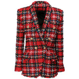 STREET Newest 2022 Designer Jacket Women's Double Breasted Shawl Collar Tassel Fringed Plaid Tweed