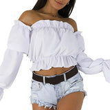 Fongt Hot Style Summer New One-Line Collar Strapless Lantern Sleeve Jacket-Outfit