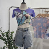 Single-Layer Thin Mesh Tie-Dye-Repair Short-Sleeved T-Shirt For Girls Summer Short-Sleeved Hottie Top