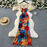 Fongt Design Heartened Machine Hollow Bare Back Sling Folds To The Waist-To-Wear Dress Women's Holiday Dress
