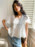 Fongt Small Top Girl Korean Summer White French Design Sense-Fangling Doll Shirt European Women's