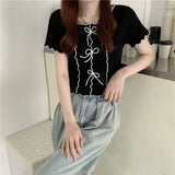 Bow Bow Short-Sleeved T-Shirt 2025 Summer New Hundred Korean Version In Short Small Man With