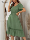 Dress Women Summer 2022 Elegant Solid Dot V Neck Chiffon Long Midi Sukienka Party Beach Holiday Casual Vestido New