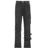 Washed Mid Waist Pocket Cargo Jeans-Outfit