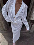 Fongt White Hollow Open Shirt Dress Women's Dress 2025 New Dress Two-Piece