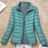 Large Size Plus Fat Down Jacket Female Light Korean Version Fashion Standing Collar Short Fat MM White Duck Down Coat Tide-Outfit