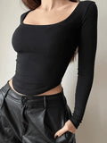 Asymmetric Long Sleeve Crop Top-Outfit