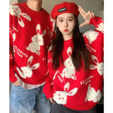 Lamb Fleece Bunny Rabbit Embroidery Sweaters Unisex Couples Thicken Winter O-neck Pullover Goth Streetwear Kawaii